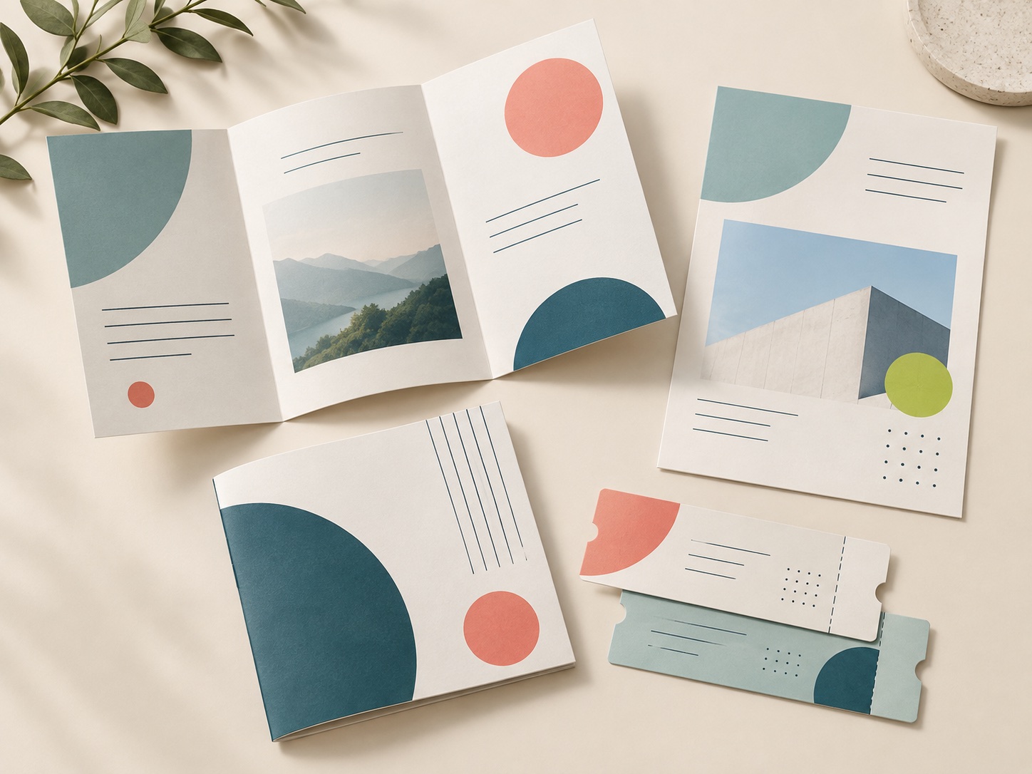 Mockup van flyer, brochure, boekje en tickets
